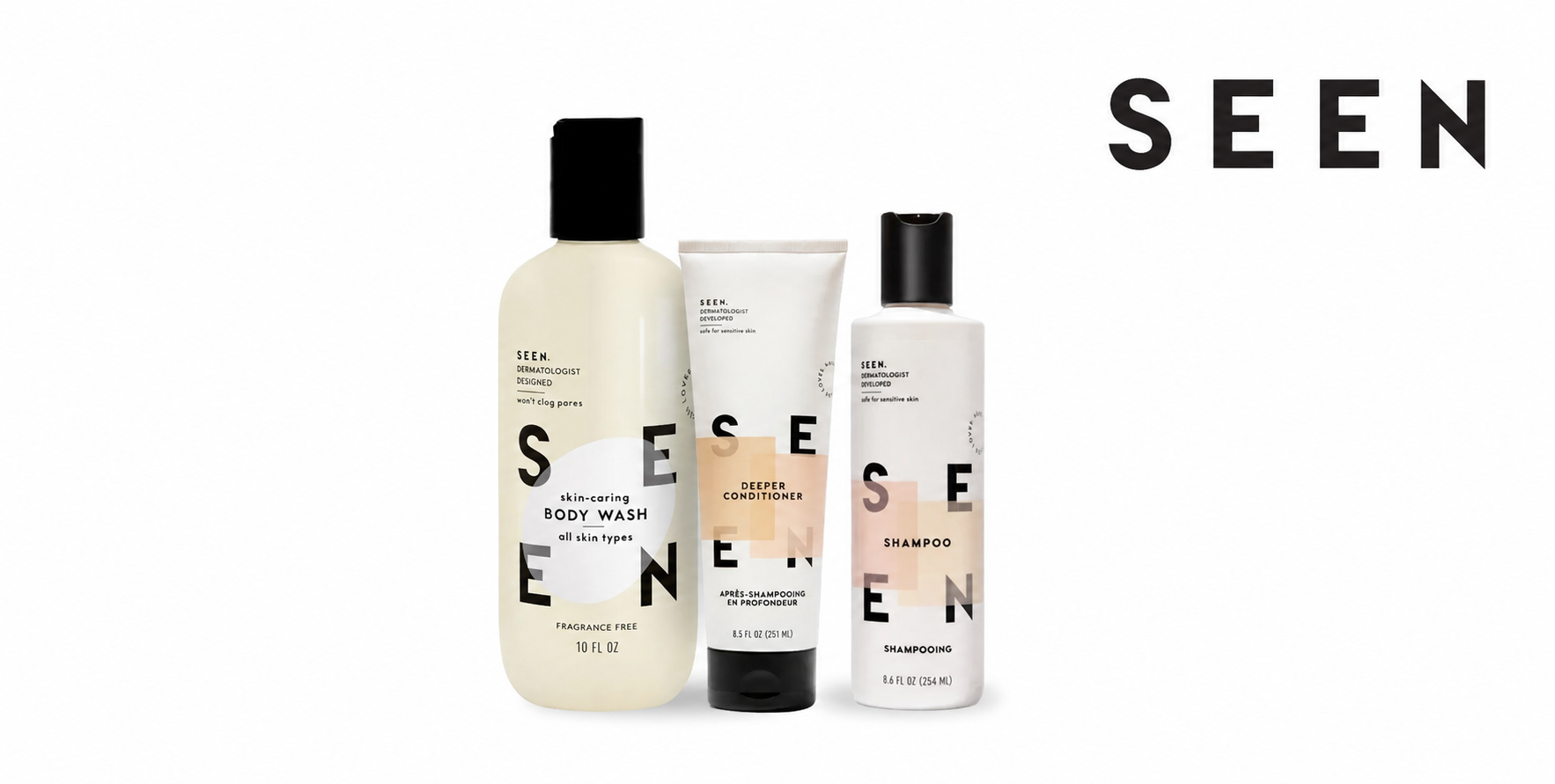 SEEN products on a clean white background